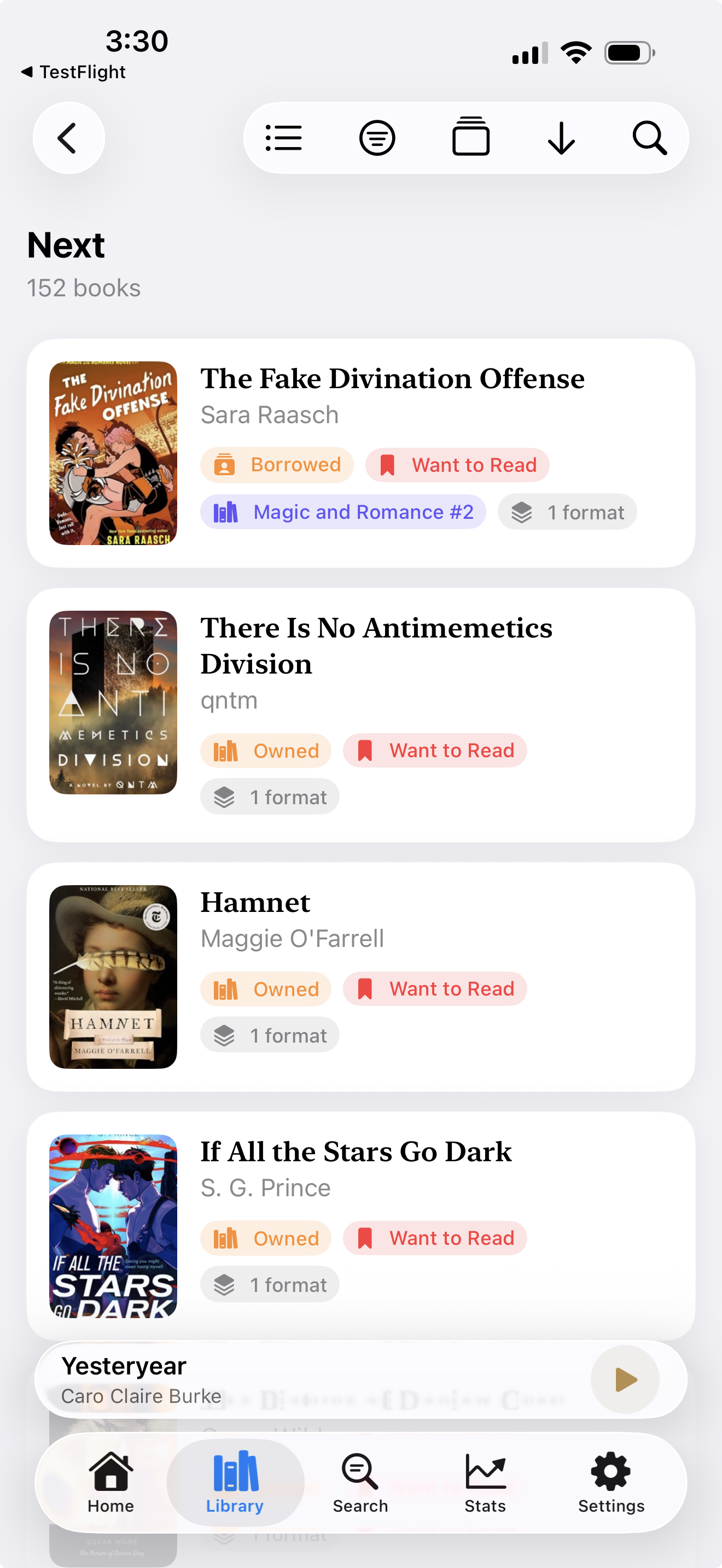 Lista de próximas lecturas de BookVault en iPhone