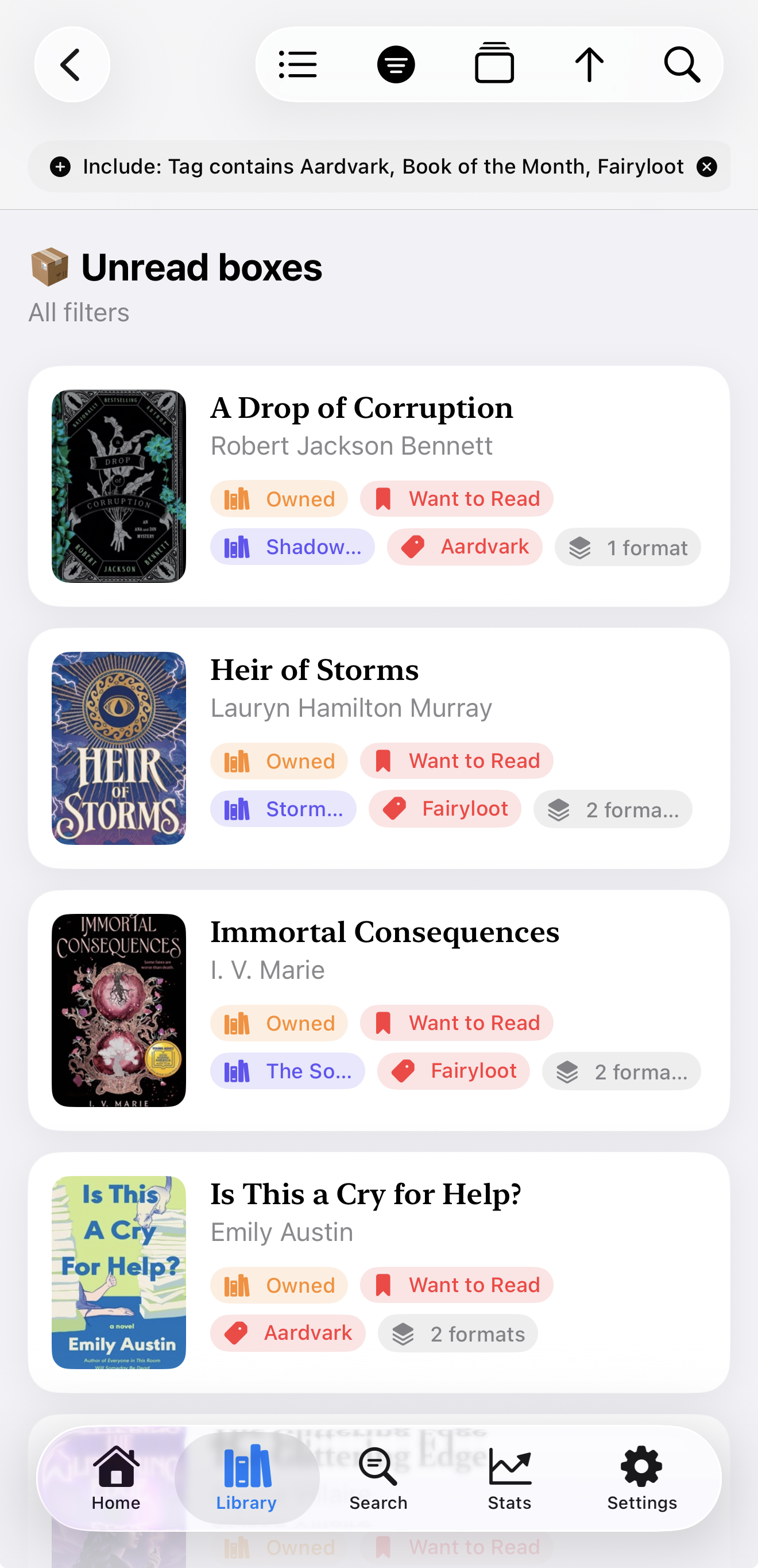 Una etiqueta inteligente con los libros que coinciden en iPhone